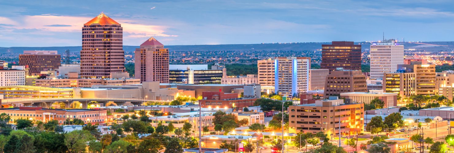 Albuquerque, New Mexico, USA downtown cityscape at twilight.